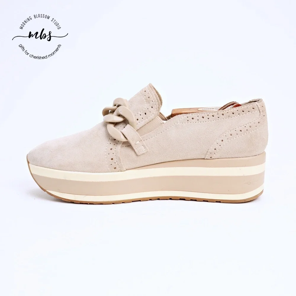 Dolce Vita Jhenee Suede Platform Sneakers Chain Link‎ Cream Pink Women 9.5